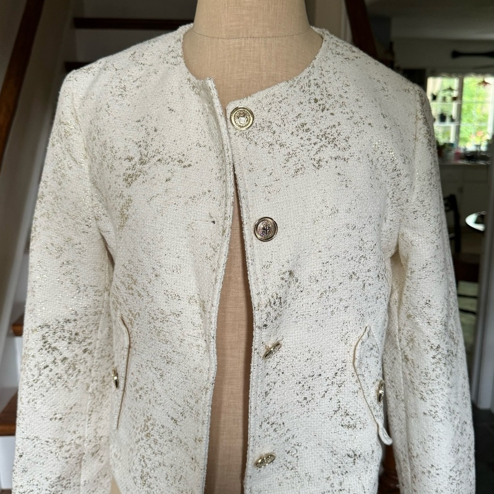 Zara White Lace Blazer with Floral Motifs
